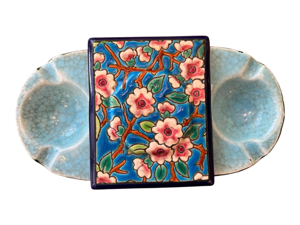 Longwy Enamel Cigarette Holder And Ashtray-photo-4