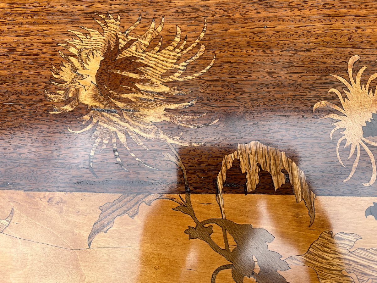 Art Nouveau Side Table By émile Gallé Featuring Dahlias-photo-2