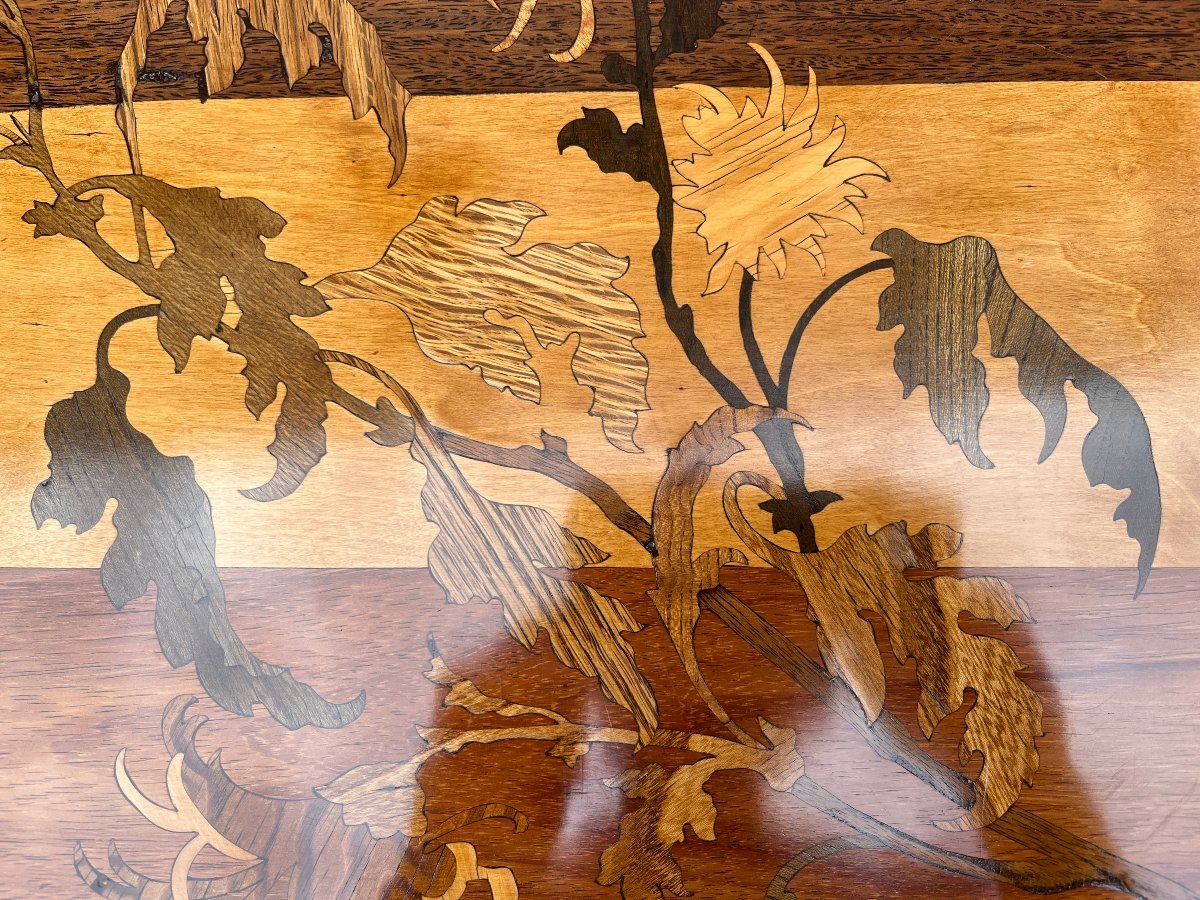 Art Nouveau Side Table By émile Gallé Featuring Dahlias-photo-3