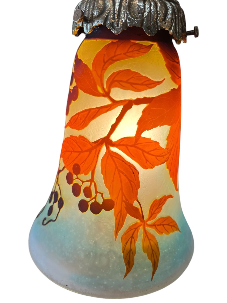 Art Nouveau Table Lamp By Muller Frères Lunéville, Featuring Virginia Creeper-photo-3