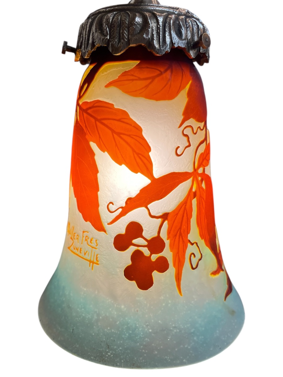 Art Nouveau Table Lamp By Muller Frères Lunéville, Featuring Virginia Creeper-photo-1