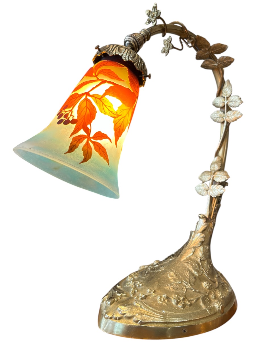 Art Nouveau Table Lamp By Muller Frères Lunéville, Featuring Virginia Creeper