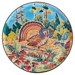 Plat en Émaux de Longwy à décor de paon