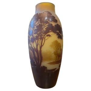 Art Nouveau Vase By émile Gallé Featuring A Lakeside Landscape