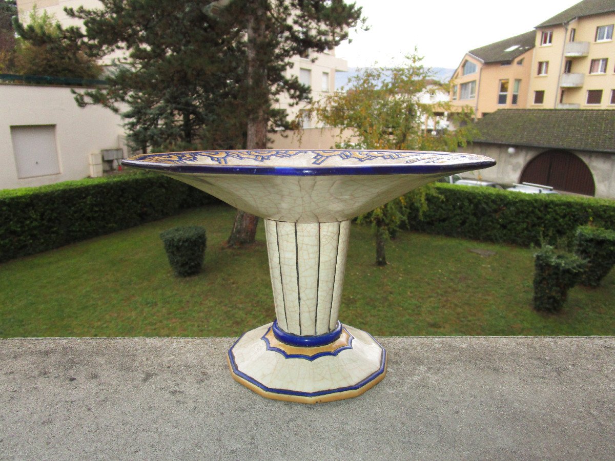 Très Belle Coupe Sur Pied En émaux De Longwy D 'époque Art Déco Vers 1930, En très bon état.-photo-3