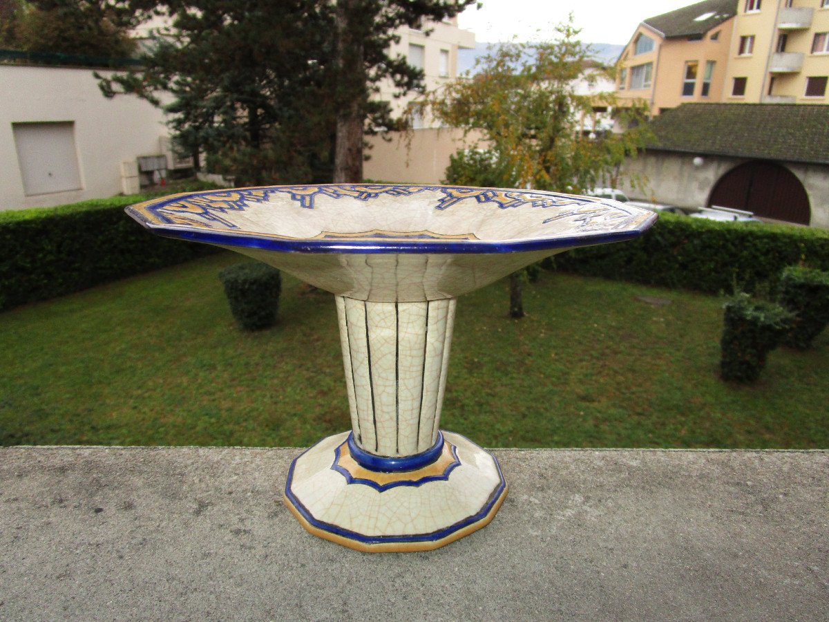 Very Beautiful Cup On Foot In Longwy Enamels From The Art Deco Period Around 1930, In Very Good Condition.-photo-1