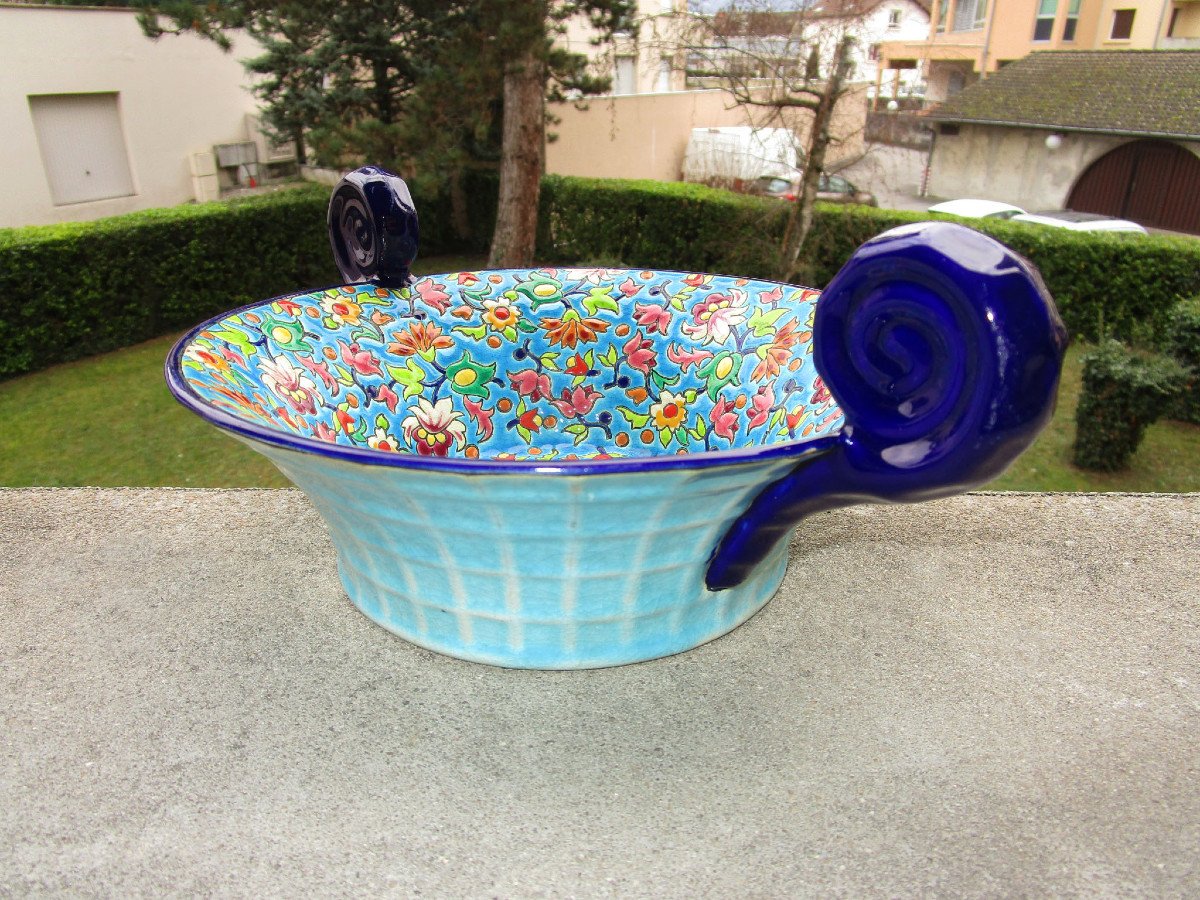 Enamels Of Longwy Old Superb Basket Or Fruit Bowl In Perfect State Of Preservation.-photo-2