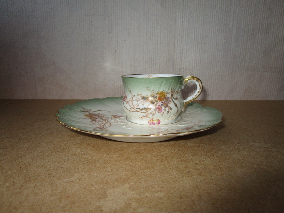 Superb Selfish Lunch Cup In Limoges Porcelain Art Nouveau Dejeuner Egoiste-photo-2