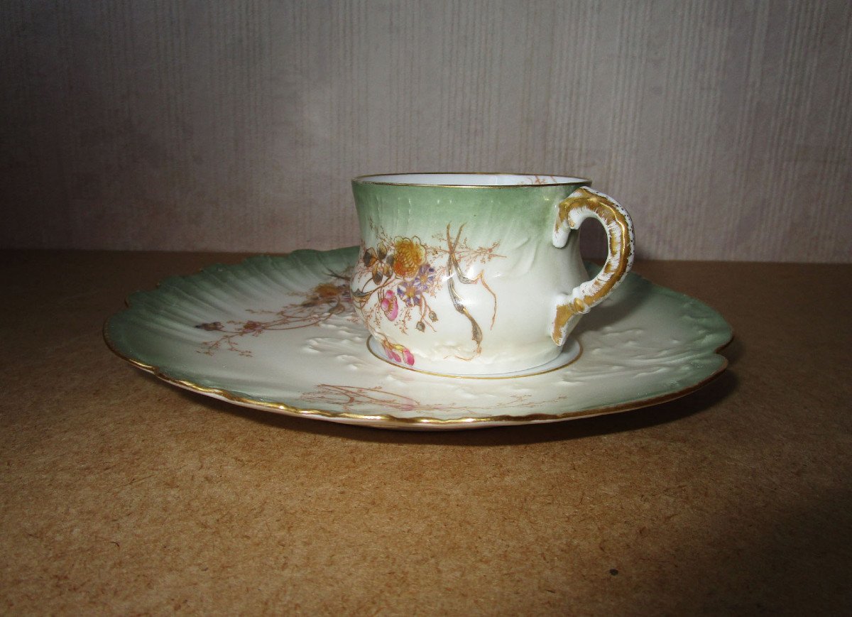 Superb Selfish Lunch Cup In Limoges Porcelain Art Nouveau Dejeuner Egoiste-photo-3