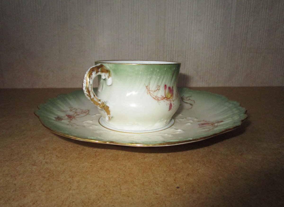 Superb Selfish Lunch Cup In Limoges Porcelain Art Nouveau Dejeuner Egoiste-photo-4