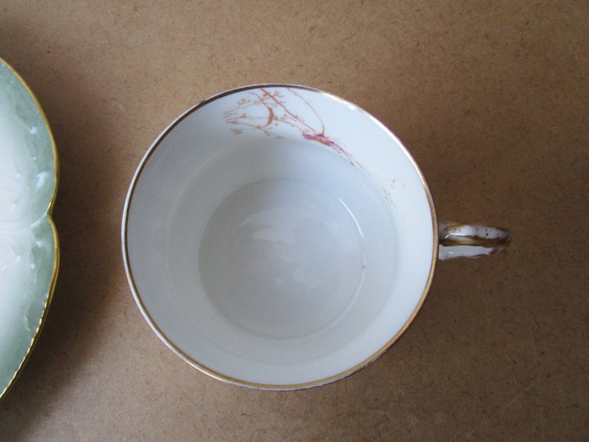 Superb Selfish Lunch Cup In Limoges Porcelain Art Nouveau Dejeuner Egoiste-photo-5
