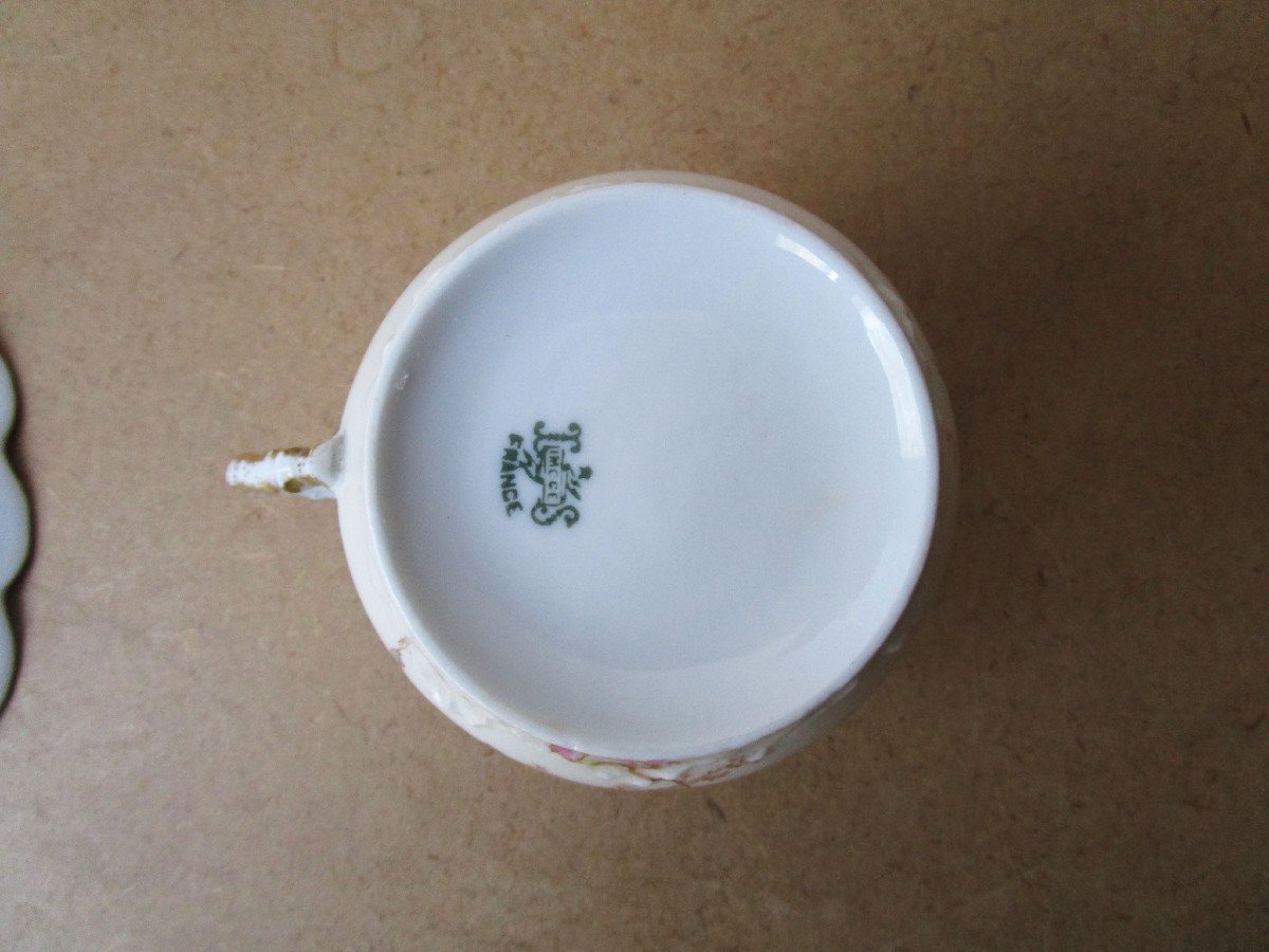Superb Selfish Lunch Cup In Limoges Porcelain Art Nouveau Dejeuner Egoiste-photo-8