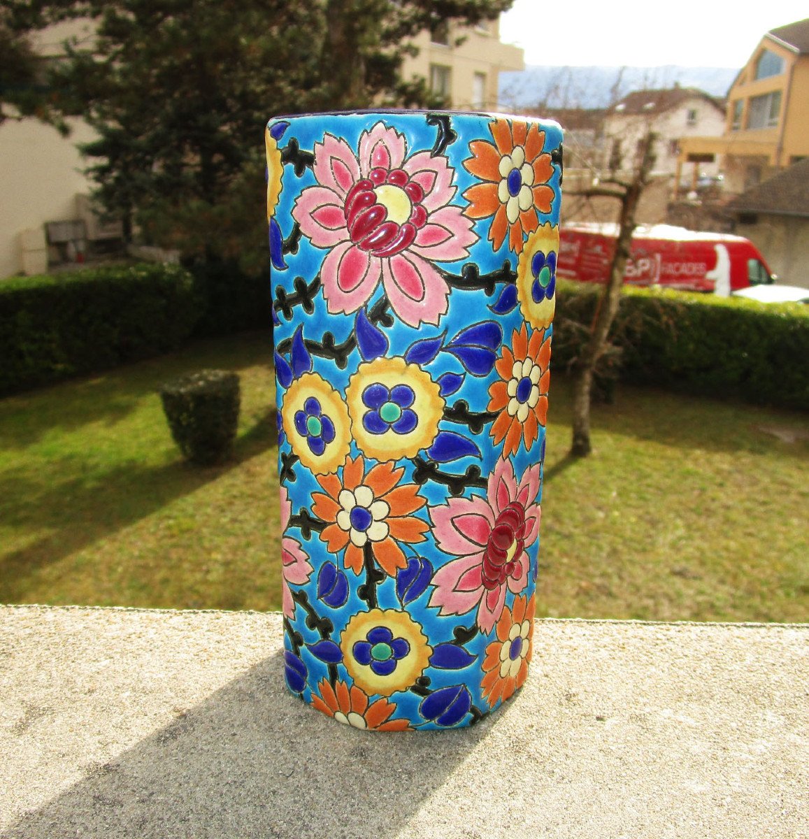 Emaux De Longwy Old Very Beautiful Roller Vase In Perfect State Of Preservation Height: 16.2 Cm-photo-4