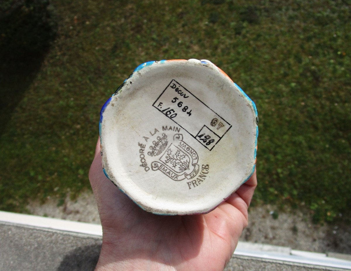 Emaux De Longwy Old Very Beautiful Roller Vase In Perfect State Of Preservation Height: 16.2 Cm-photo-3