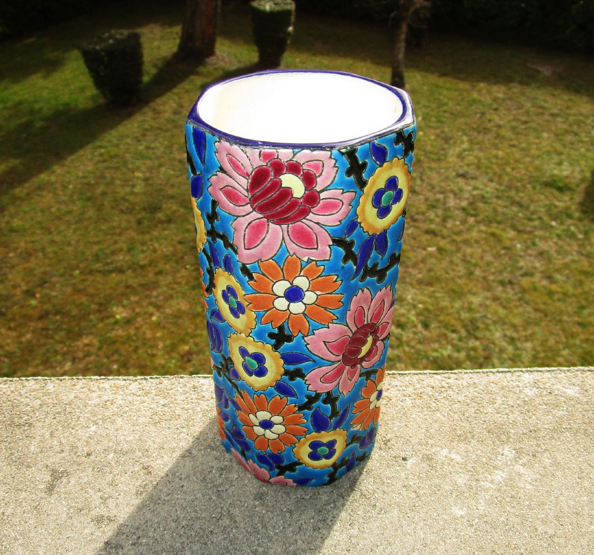 Emaux De Longwy Old Very Beautiful Roller Vase In Perfect State Of Preservation Height: 16.2 Cm
