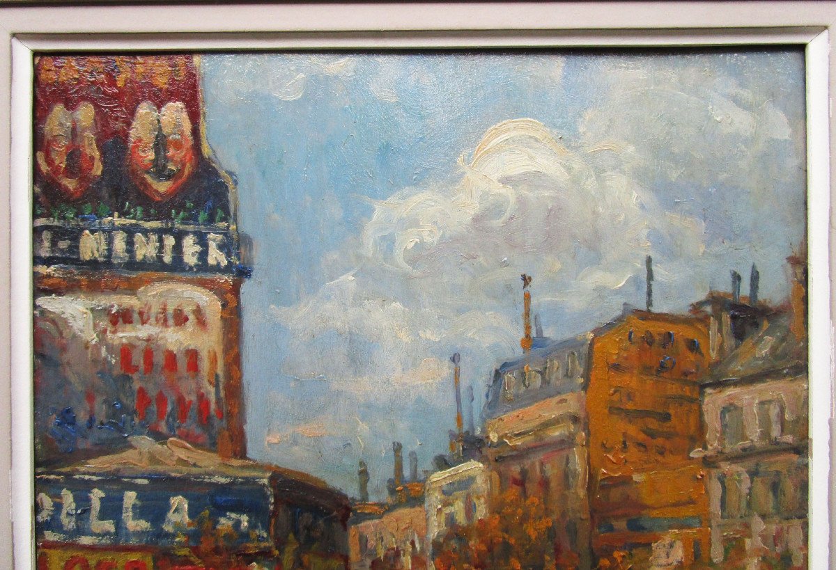 Ancien Tableau Signé Georges Barwolf 1921, Paris, La Place Clichy, Huile Sur Panneau.-photo-3