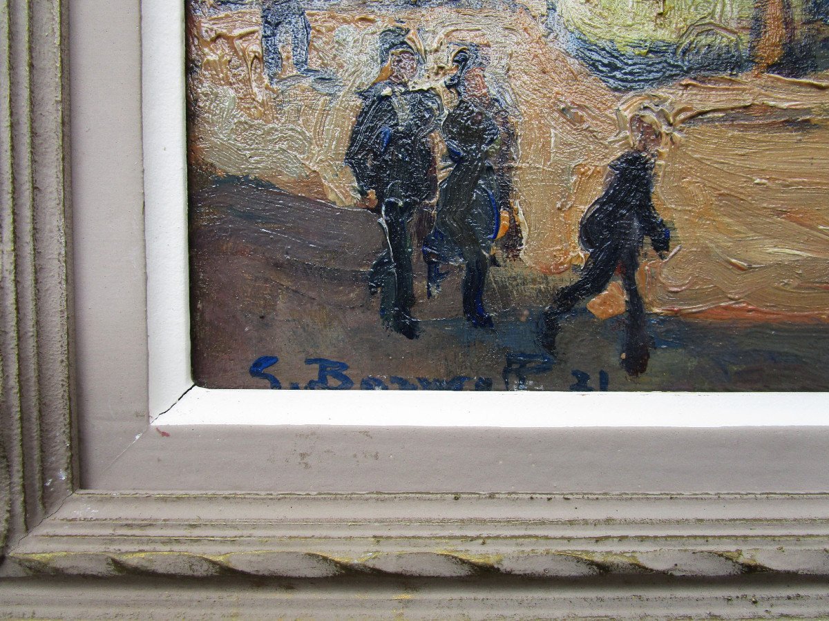 Ancien Tableau Signé Georges Barwolf 1921, Paris, La Place Clichy, Huile Sur Panneau.-photo-1