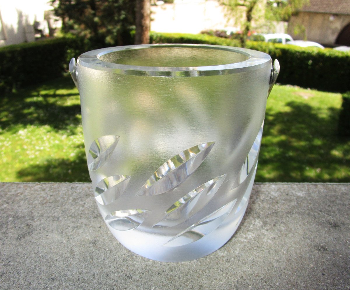Very Beautiful Small Ice Bucket Or Ice Bucket, Crystal And Silver Metal, Lalique France Model Artois-photo-3
