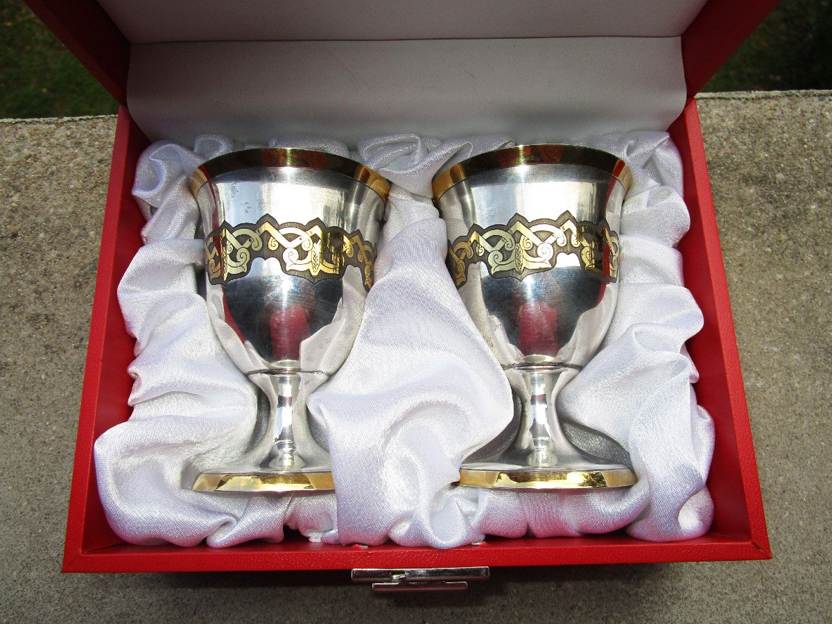 Superb Rare Pair Of Chalice Glasses In Sterling Silver And Vermeil 925 Russian Origin Russia.-photo-2
