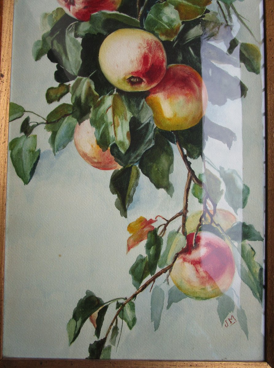Très Belle Paire De Grandes Aquarelles Nature Morte Aux Fruits Tableau Art Nouveau Aquarelle.-photo-5