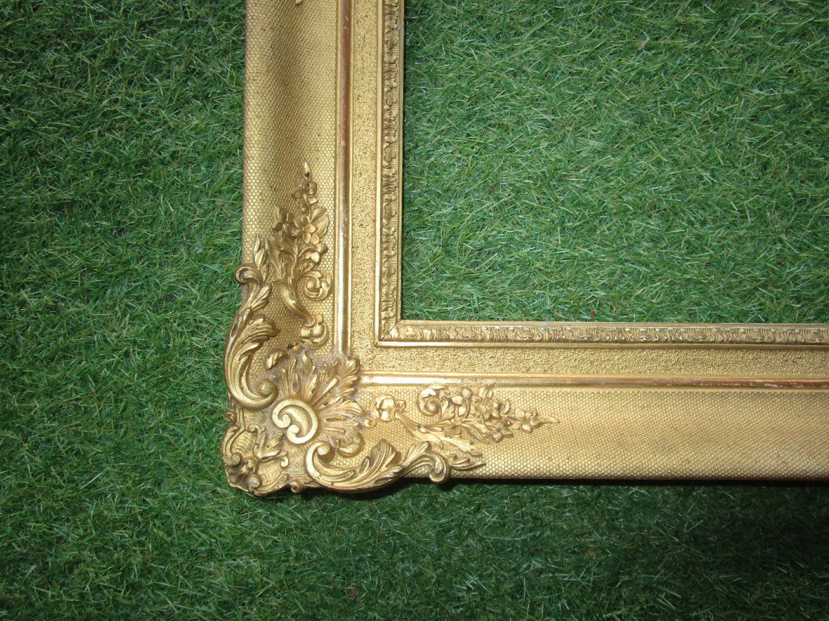 Très Beau Cadre XIXe 3F Doré à La Feuille d'Or, De Style Louis XV, Feuillure : 28,2 X 22,5 Cm.-photo-2
