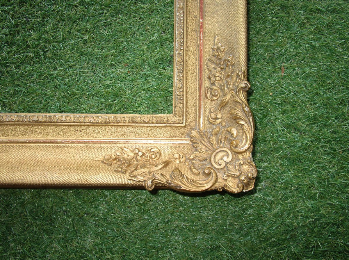 Très Beau Cadre XIXe 3F Doré à La Feuille d'Or, De Style Louis XV, Feuillure : 28,2 X 22,5 Cm.-photo-1