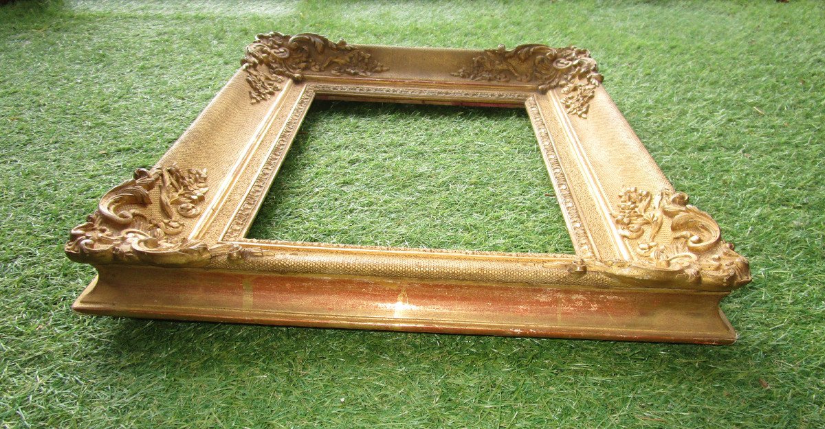 Très Beau Cadre XIXe 3F Doré à La Feuille d'Or, De Style Louis XV, Feuillure : 28,2 X 22,5 Cm.-photo-4