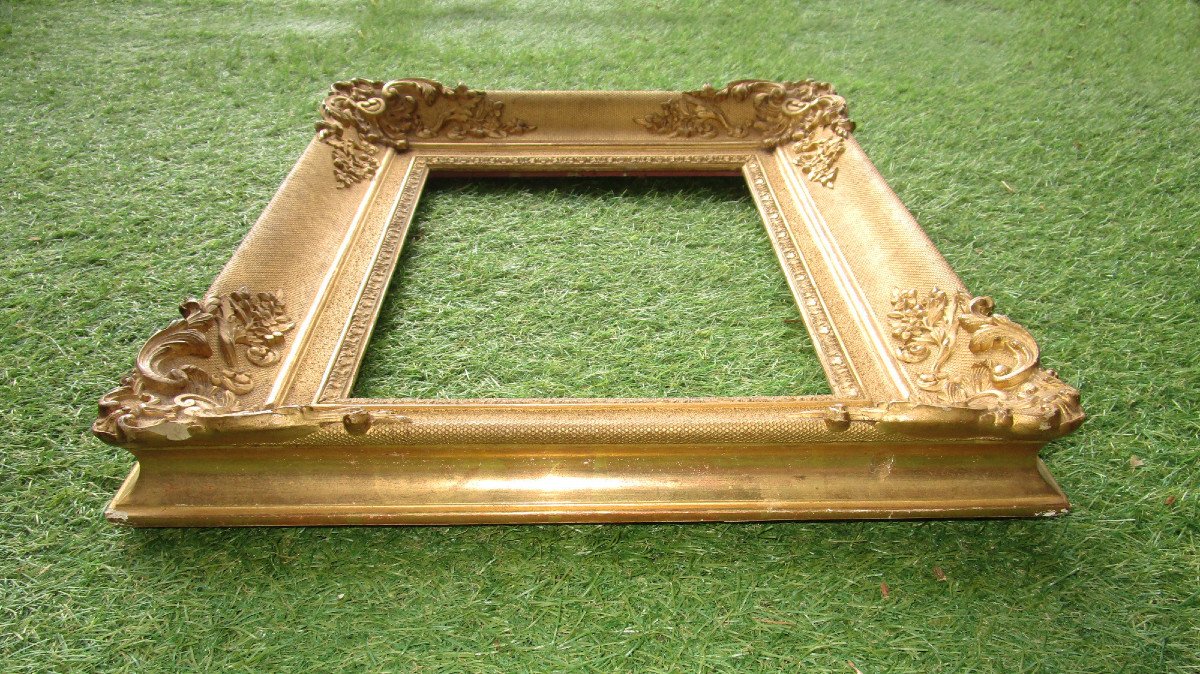 Très Beau Cadre XIXe 3F Doré à La Feuille d'Or, De Style Louis XV, Feuillure : 28,2 X 22,5 Cm.-photo-6