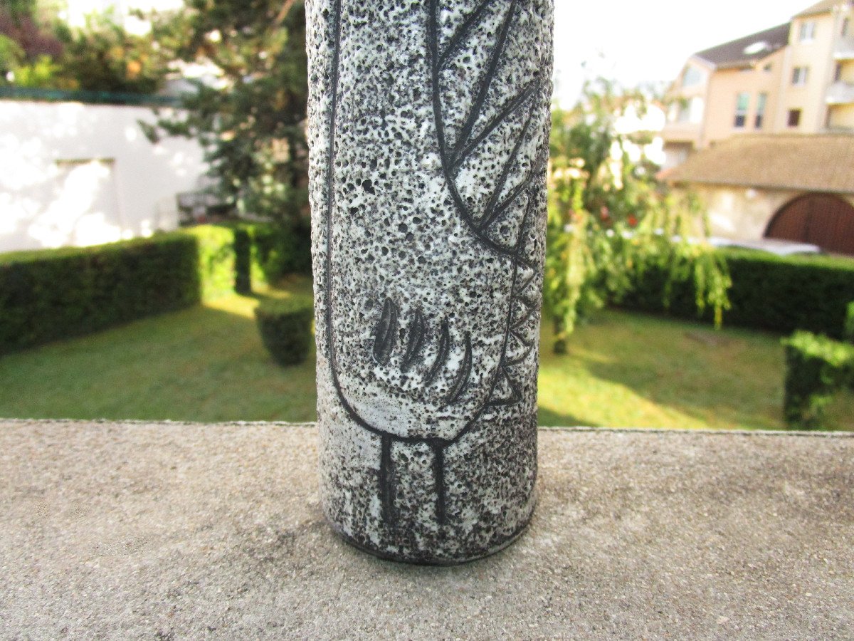 Tr&egrave;s Beau Vase &agrave; D&eacute;cor Incis&eacute; Oiseau Stylis&eacute; Jacques Pouchain Dieulefit C&eacute;ramique design 1950-photo-3