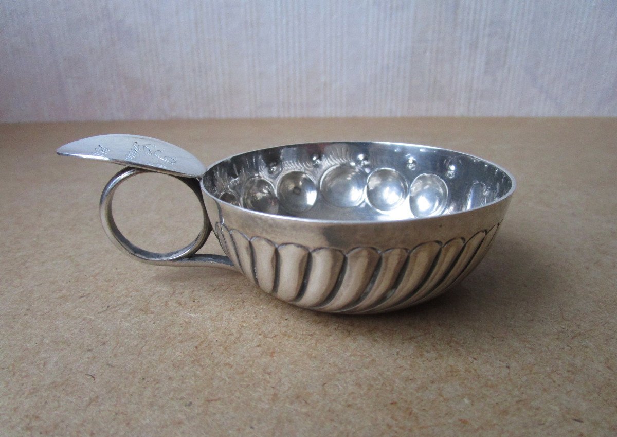 Ancien Taste Vin Ou Tasse à Vin En Argent Massif Poinçon Minerve Attribué Jc Gonnard 1900-photo-1