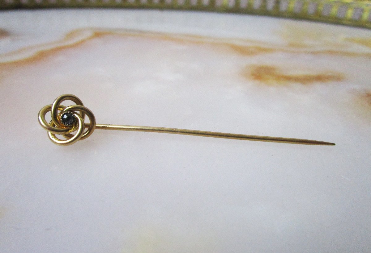 Old Beautiful Tie Pin In 18k 18k Solid Gold And Aquamarine Blue Stone.-photo-2
