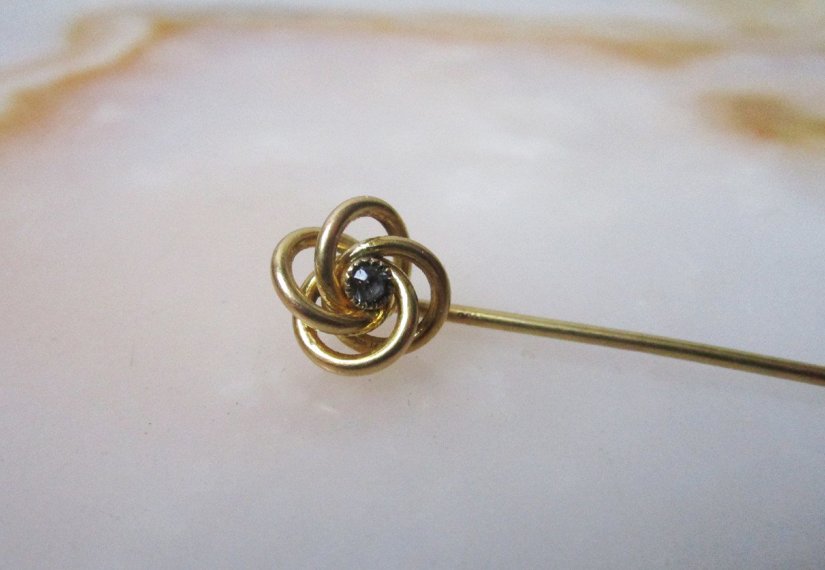 Old Beautiful Tie Pin In 18k 18k Solid Gold And Aquamarine Blue Stone.-photo-3