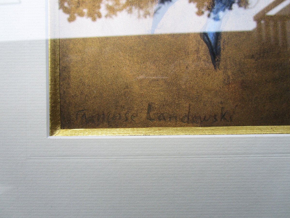 Françoise Landowski, Danseuses Très Beau pastel Tableau Signé Dans Son Cadre Doré à La Feuille d'Or-photo-1