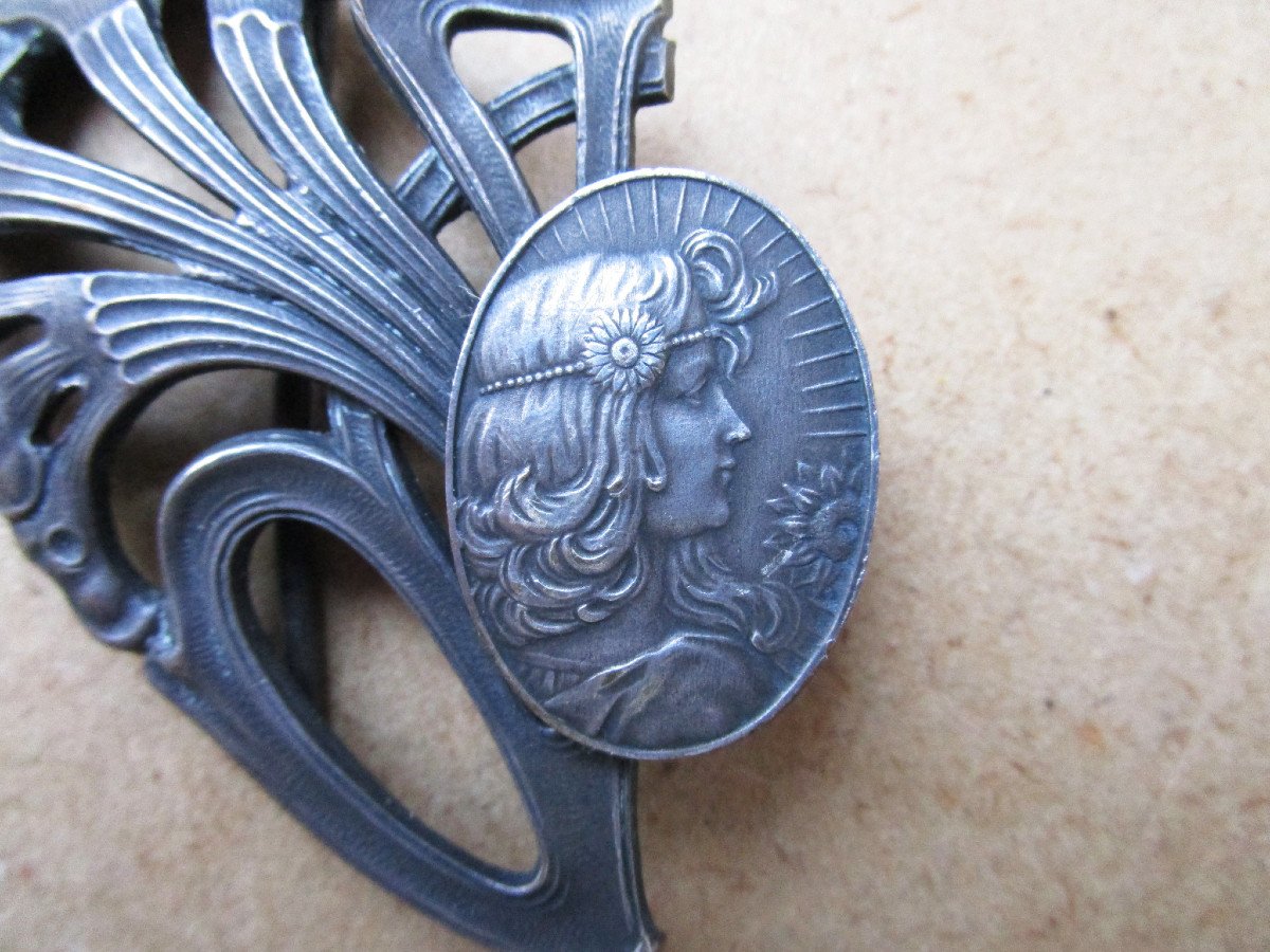 Very Beautiful Art Nouveau Period Belt Buckle For Women Butterfly Silver Metal Circa 1900.-photo-2