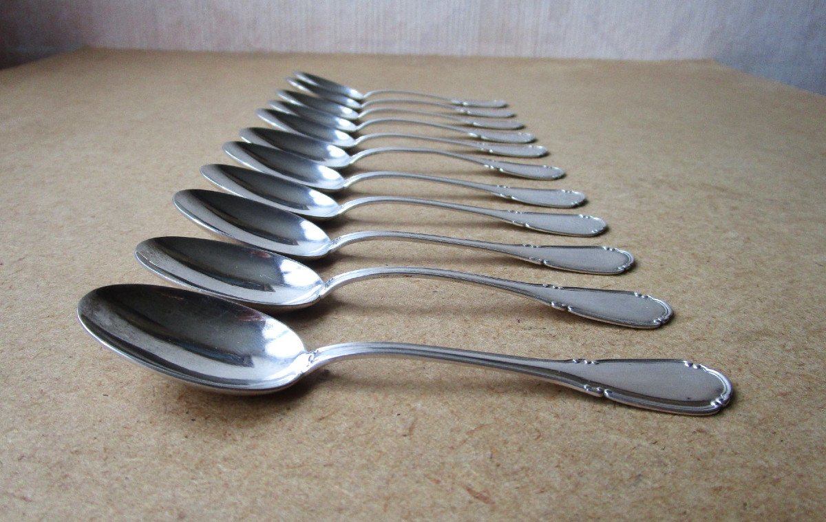 11 Beautiful Small Mocha Or Coffee Spoons In Italian Sterling Silver Hallmark 800, 160 Grams.-photo-3