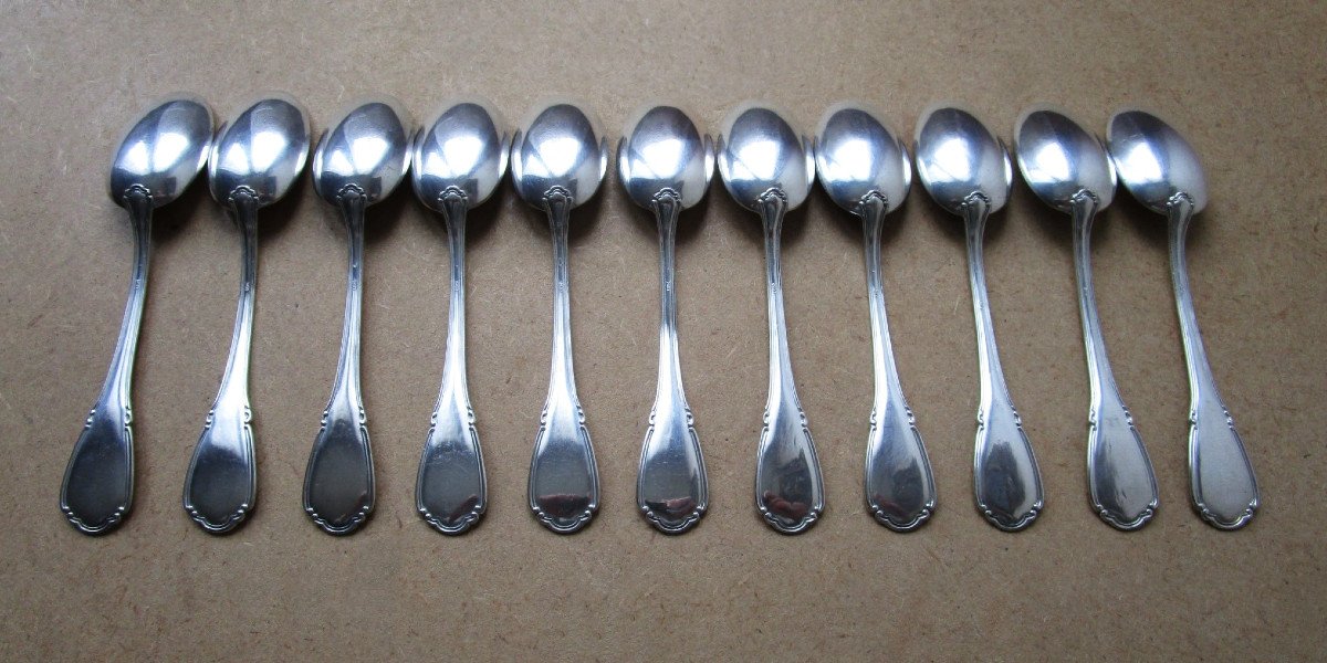 11 Beautiful Small Mocha Or Coffee Spoons In Italian Sterling Silver Hallmark 800, 160 Grams.-photo-4