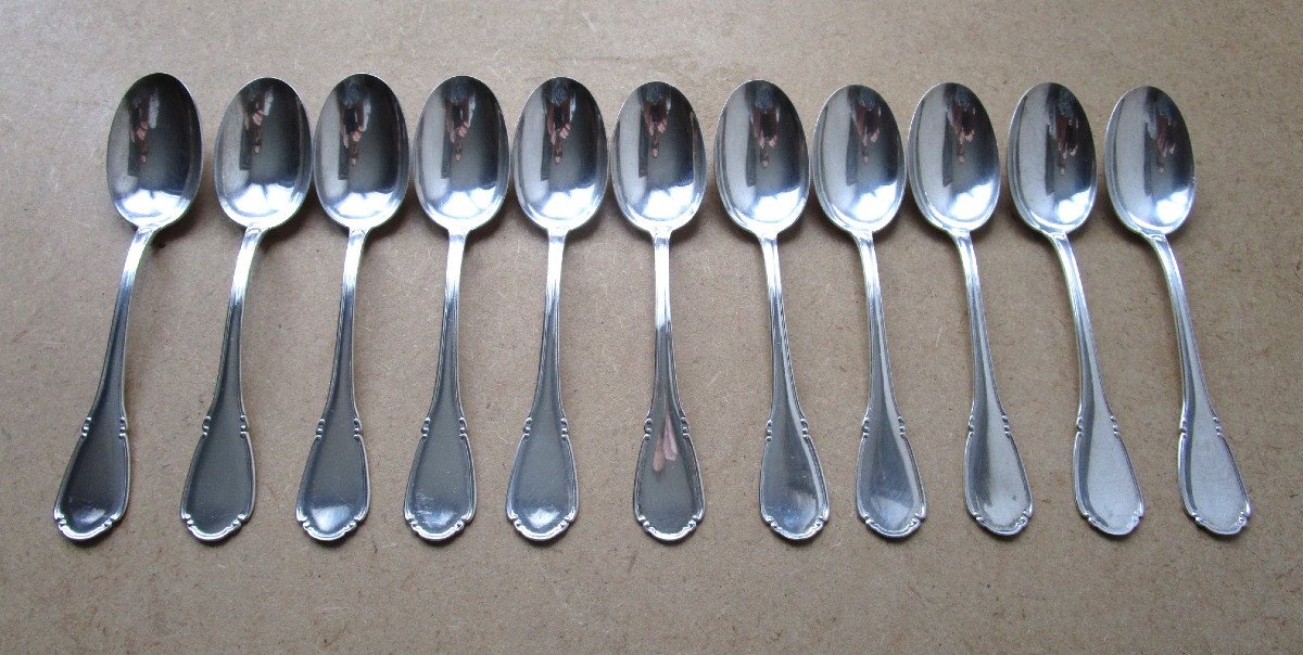 11 Beautiful Small Mocha Or Coffee Spoons In Italian Sterling Silver Hallmark 800, 160 Grams.