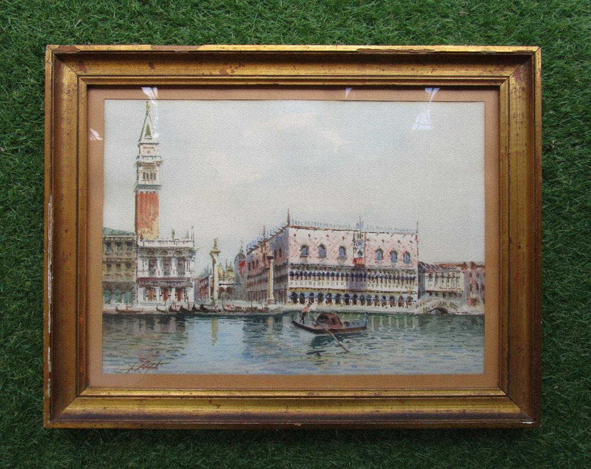 Très belle aquarelle fin XIXe encadrée sous vitre et signée, à identifier, tableau ancien Venise.-photo-2