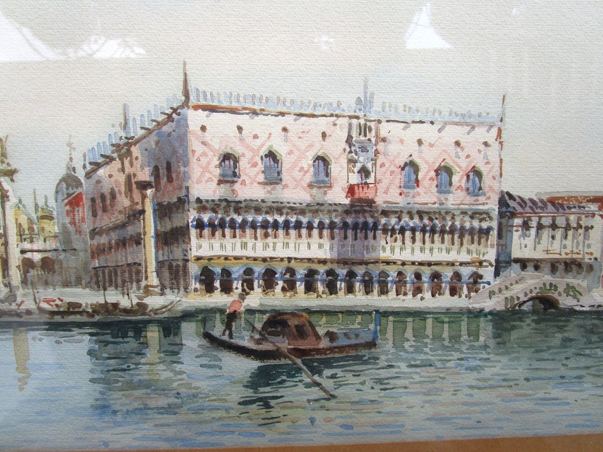Très belle aquarelle fin XIXe encadrée sous vitre et signée, à identifier, tableau ancien Venise.-photo-1