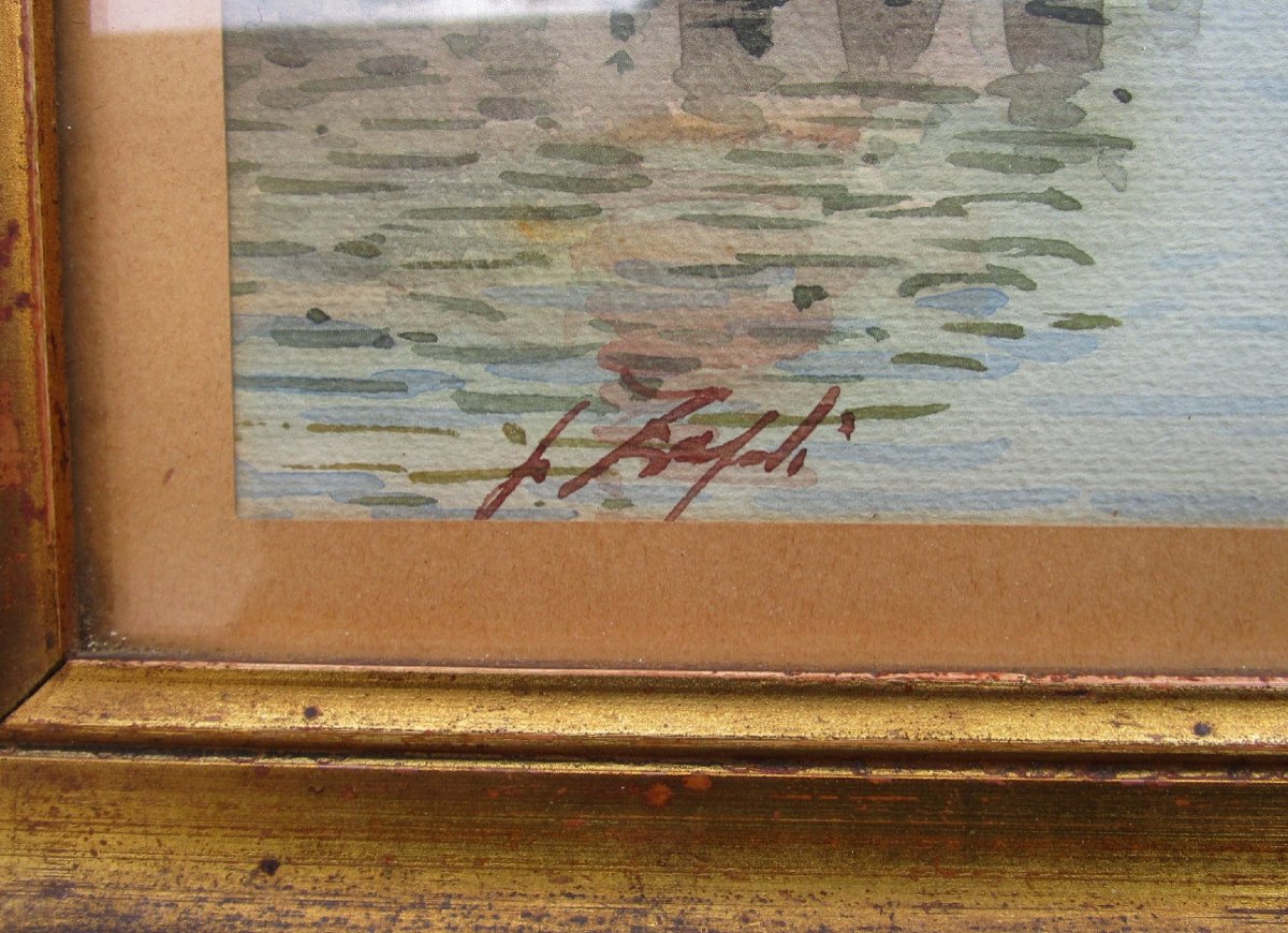 Très belle aquarelle fin XIXe encadrée sous vitre et signée, à identifier, tableau ancien Venise.-photo-2