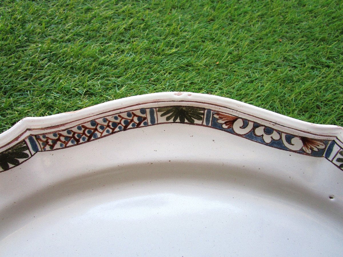 Beautiful 18th Century Rouen Earthenware Dish, Flowered Basket Decor, In Very Good Condition.-photo-3