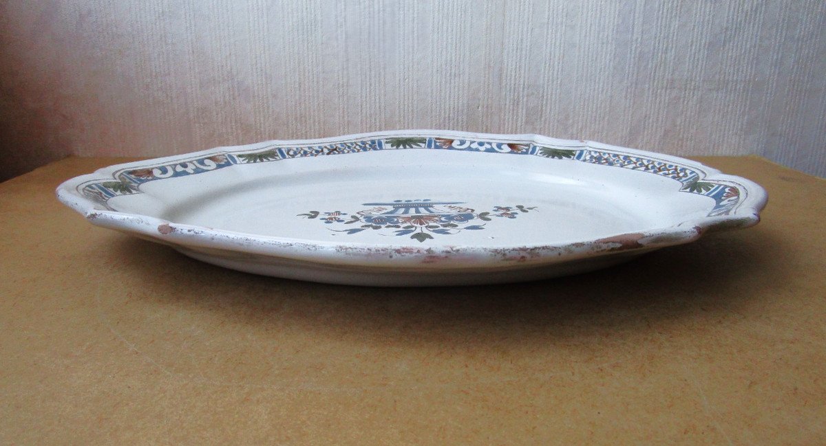 Beautiful 18th Century Rouen Earthenware Dish, Flowered Basket Decor, In Very Good Condition.-photo-3