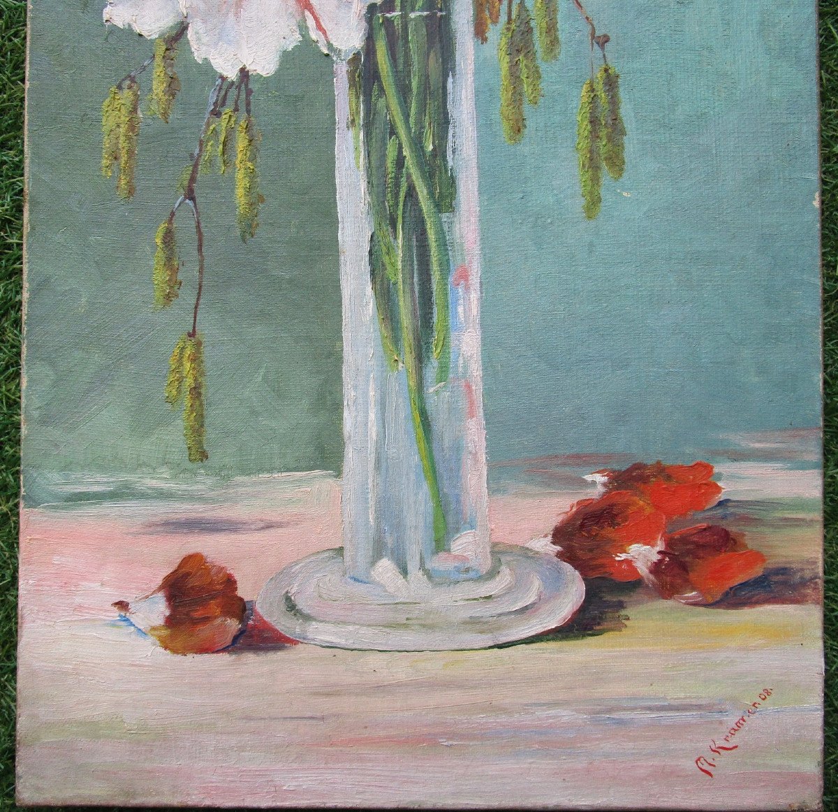 Antique Very Beautiful Signed Painting, Bouquet Of Flowers, Poppies, Poppies, Art Nouveau, 1908.-photo-4