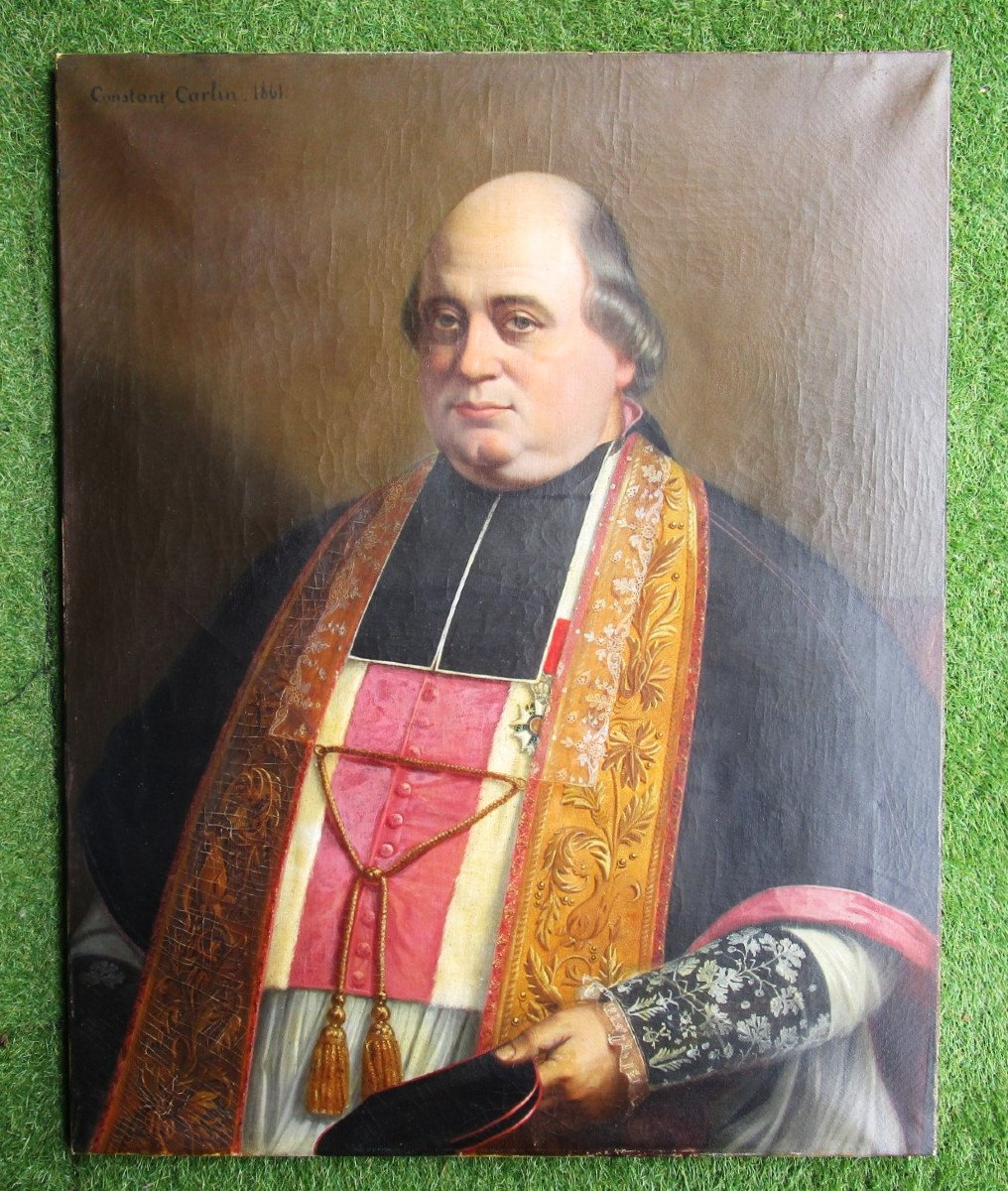 Etienne Constant Carlin, Large Painting Very Finely Produced In 1861 Canon Priest Louisiana