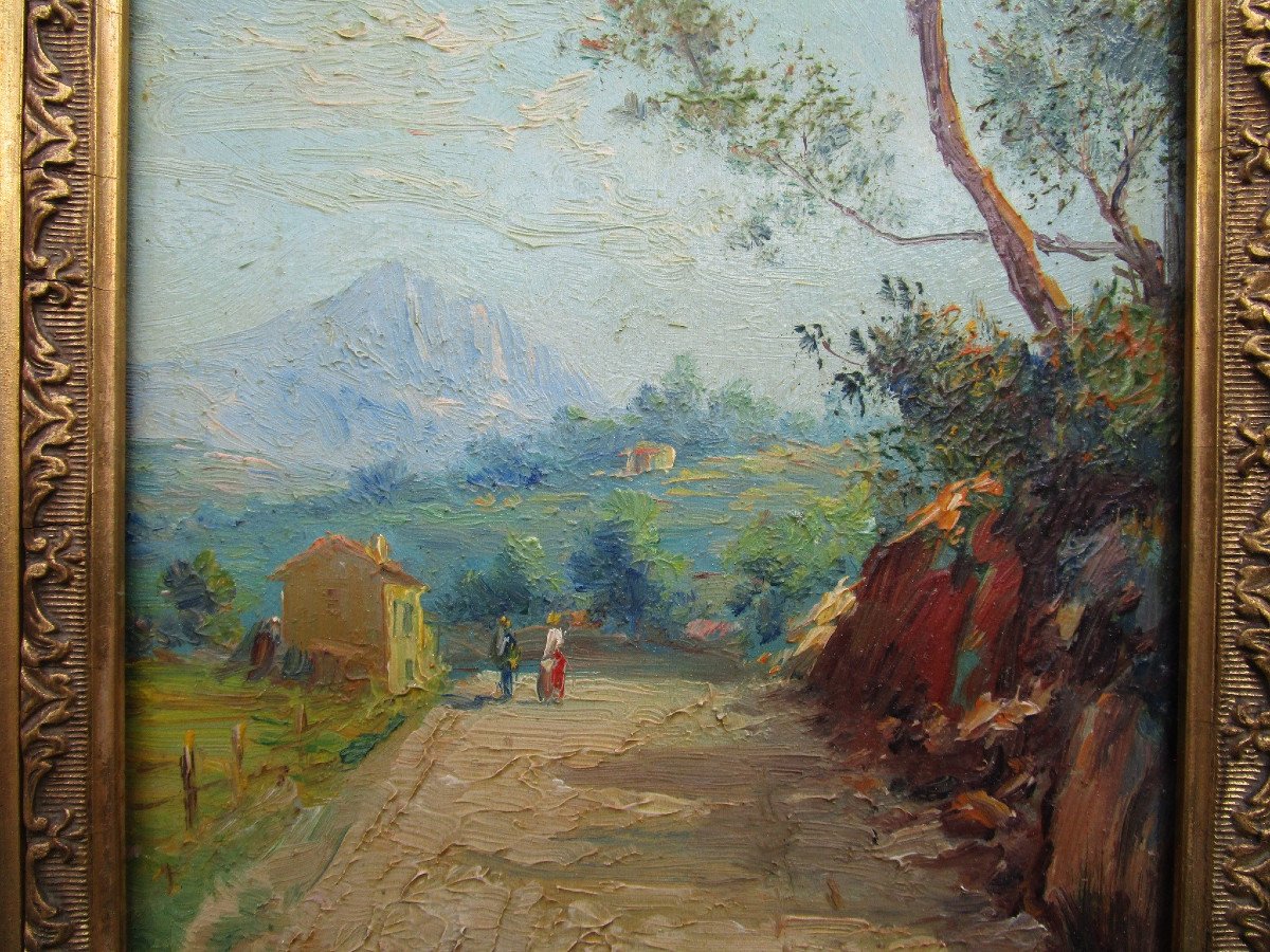Very Beautiful Oil On Wood, Provençal Landscape Signed Berry, Framed Painting Circa 1880-1900.-photo-3