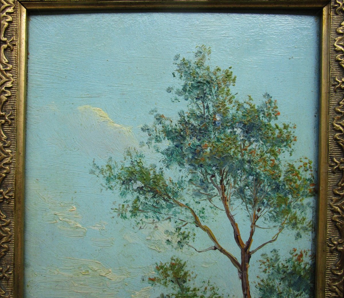 Very Beautiful Oil On Wood, Provençal Landscape Signed Berry, Framed Painting Circa 1880-1900.-photo-4