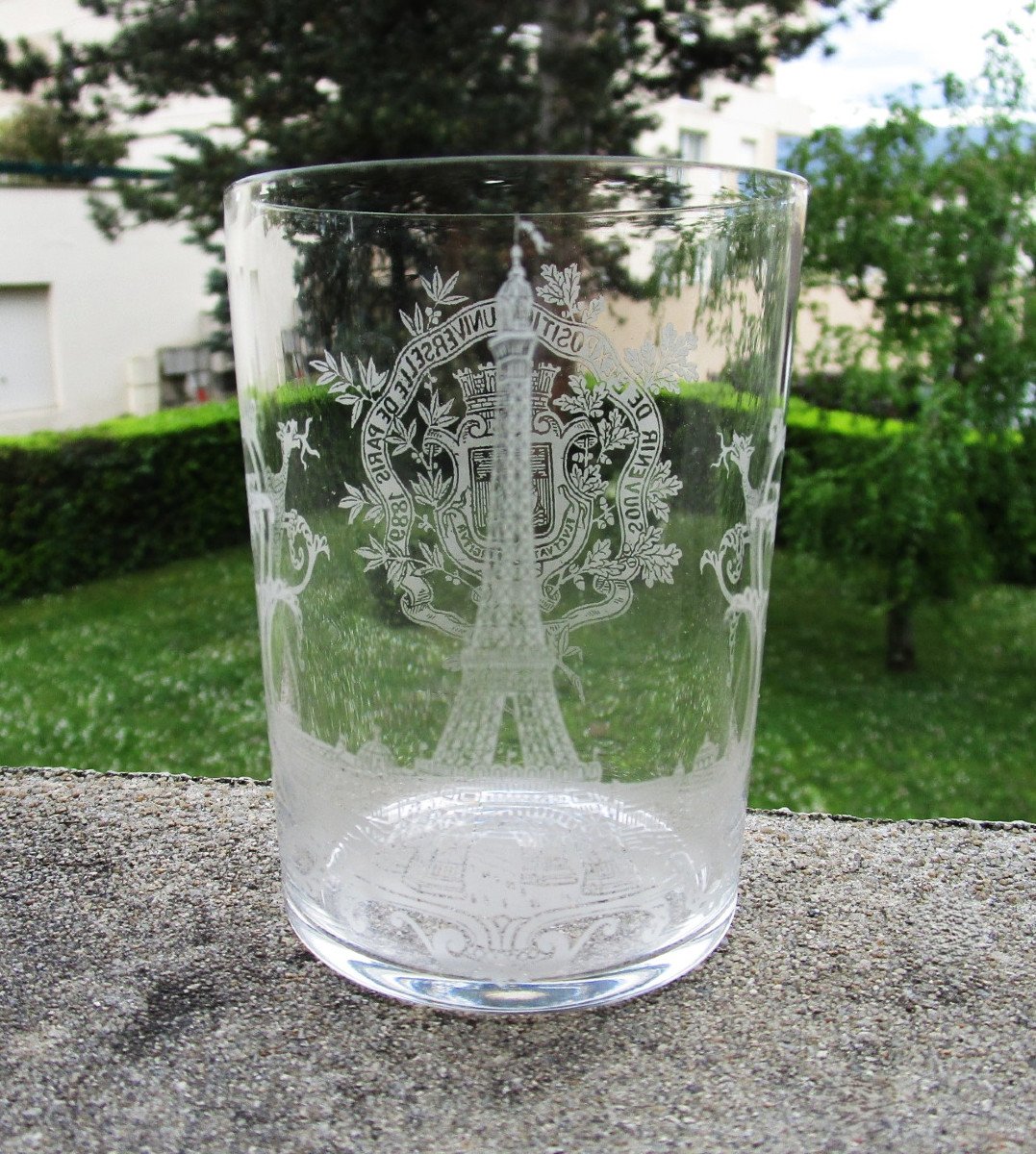 Souvenir Glass Universal Exhibition Of 1889 In Paris Crystal From Saint Louis Eiffel Tower.-photo-4
