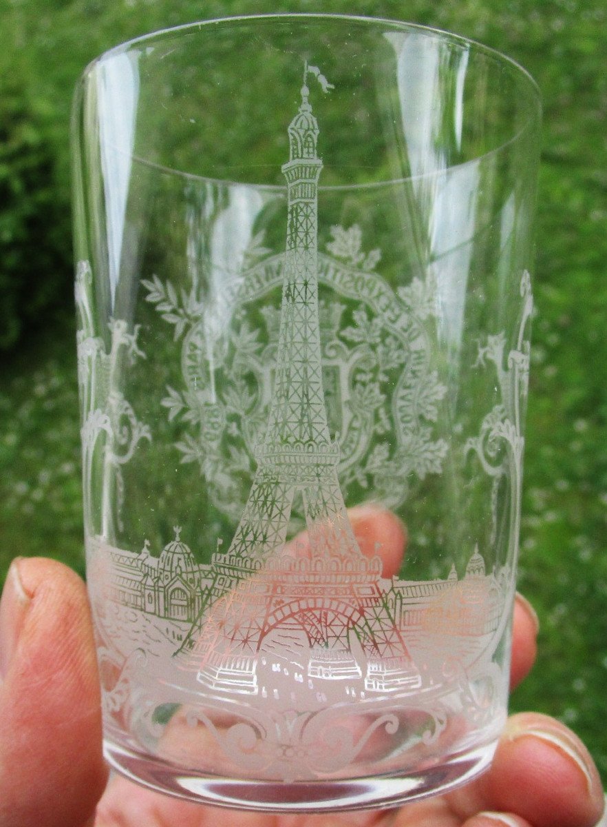 Souvenir Glass Universal Exhibition Of 1889 In Paris Crystal From Saint Louis Eiffel Tower.-photo-5