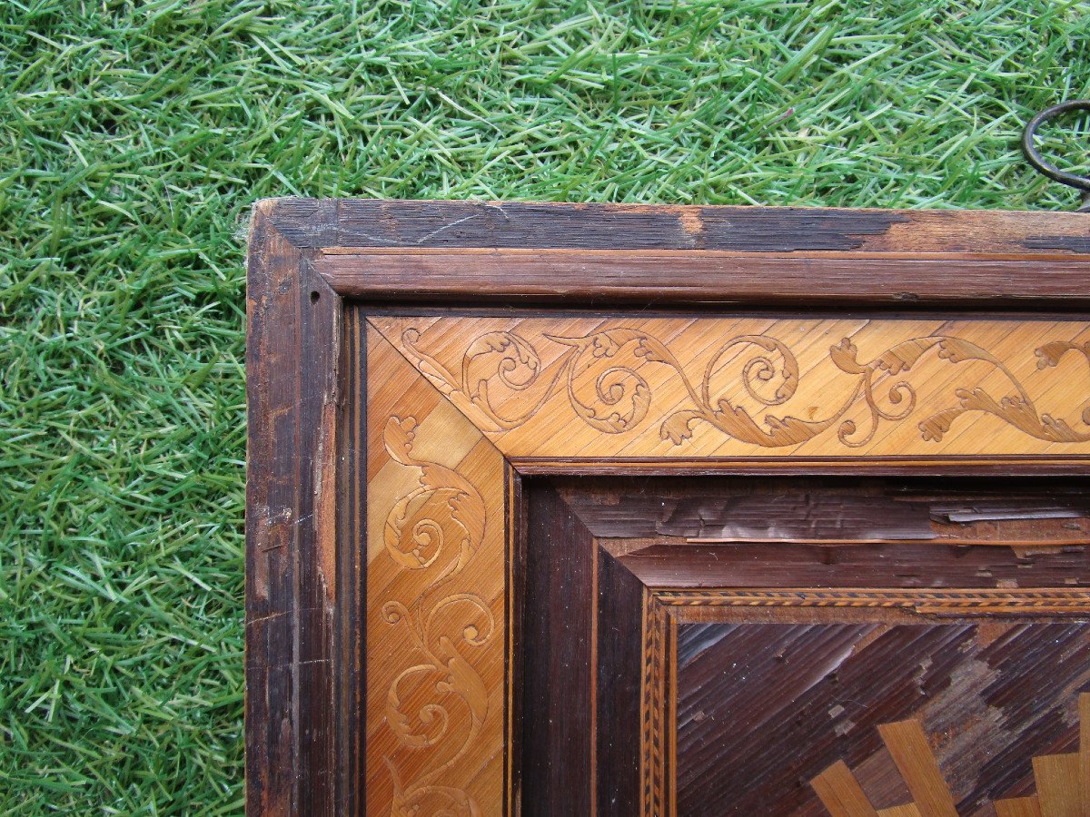Old Very Beautiful 18th Century Painting In Saint Joseph Straw Marquetry Work By Bagnard Bagne.-photo-3