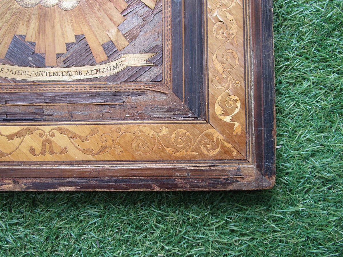 Old Very Beautiful 18th Century Painting In Saint Joseph Straw Marquetry Work By Bagnard Bagne.-photo-5